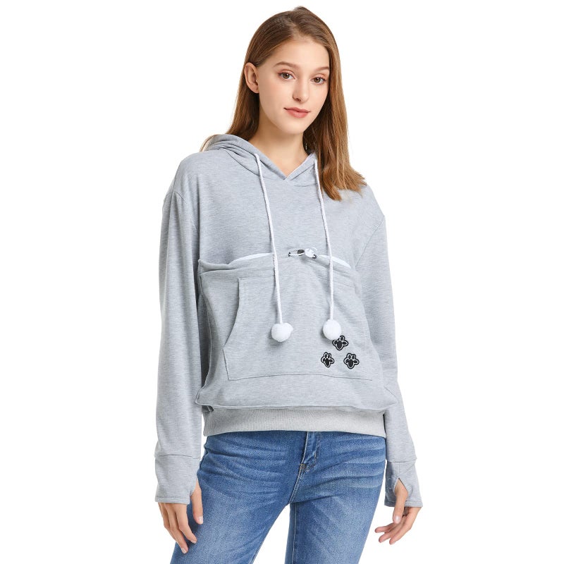 ALYC Unisex Hoodies Pet Holder Cat Dog Large Pouch Carriers Pullover with Cat Printing Sweatshirt (Light Grey- Classic Version, S) - Image 1